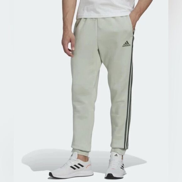 Adidas Men's French Terry Tapered-Cuff 3-Stripes Joggers HL2271. Green Size XL. - Picture 1 of 9